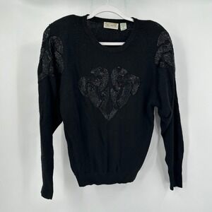 Neil Martin Womens Vintage Black Beaded Lambswool‎ Angora Gothic Sweater M